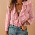 Blouse with ruffles and butterfly print for women | Felicity 3