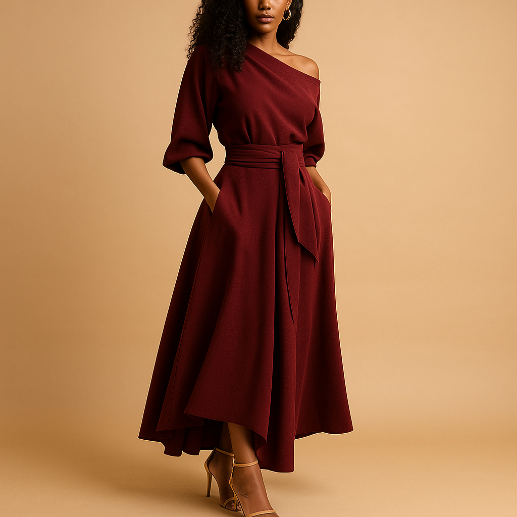 Elegant midi dress with waistband for women | Sophia 0