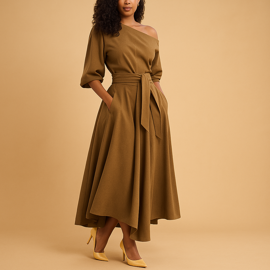 Elegant midi dress with waistband for women | Sophia 1