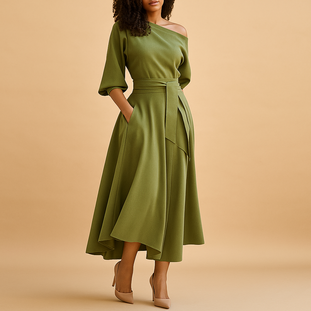 Elegant midi dress with waistband for women | Sophia 2