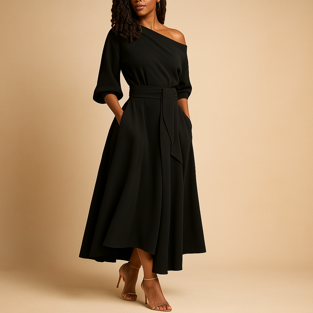 Elegant midi dress with waistband for women | Sophia 3