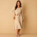Knitted autumn dress with belt for women | Hazel 0