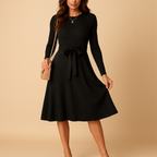 Knitted autumn dress with belt for women | Hazel 1