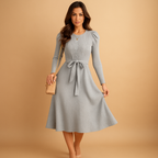 Knitted autumn dress with belt for women | Hazel 2