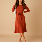 Knitted autumn dress with belt for women | Hazel 3