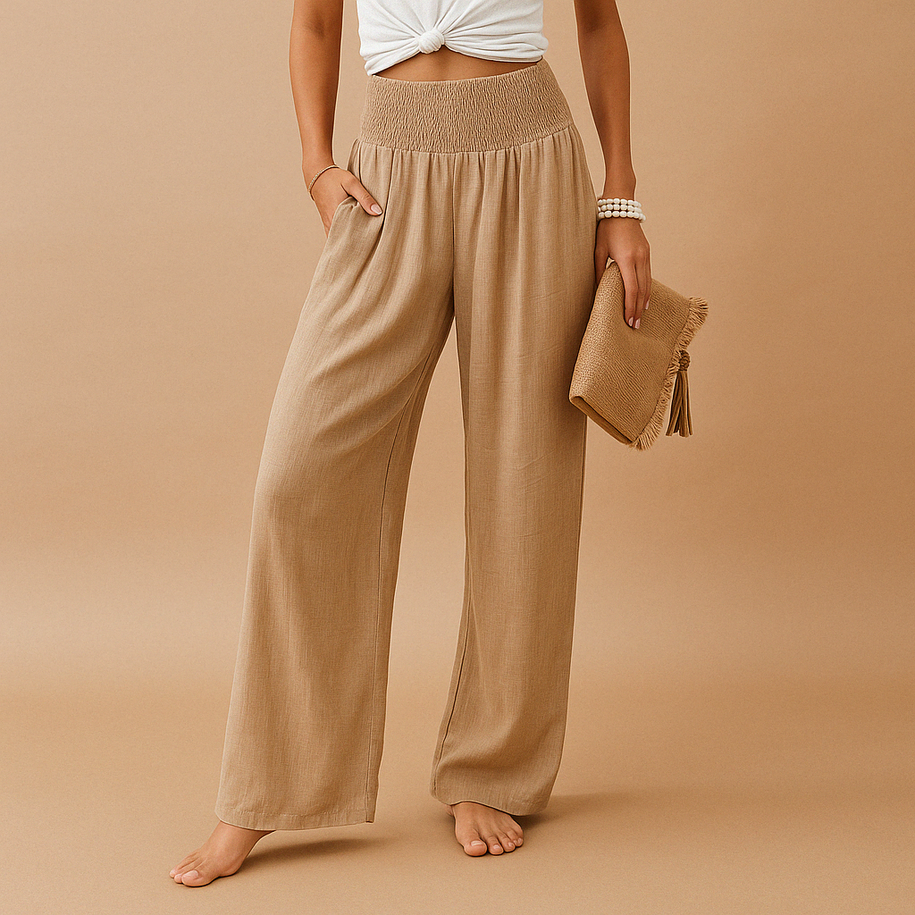 Lightweight summer pants with elastic waist for women | Clara 0