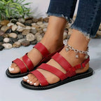 Liora | Women's Vegan Leather Strappy Flat Sandals with Triple Strap Design 1