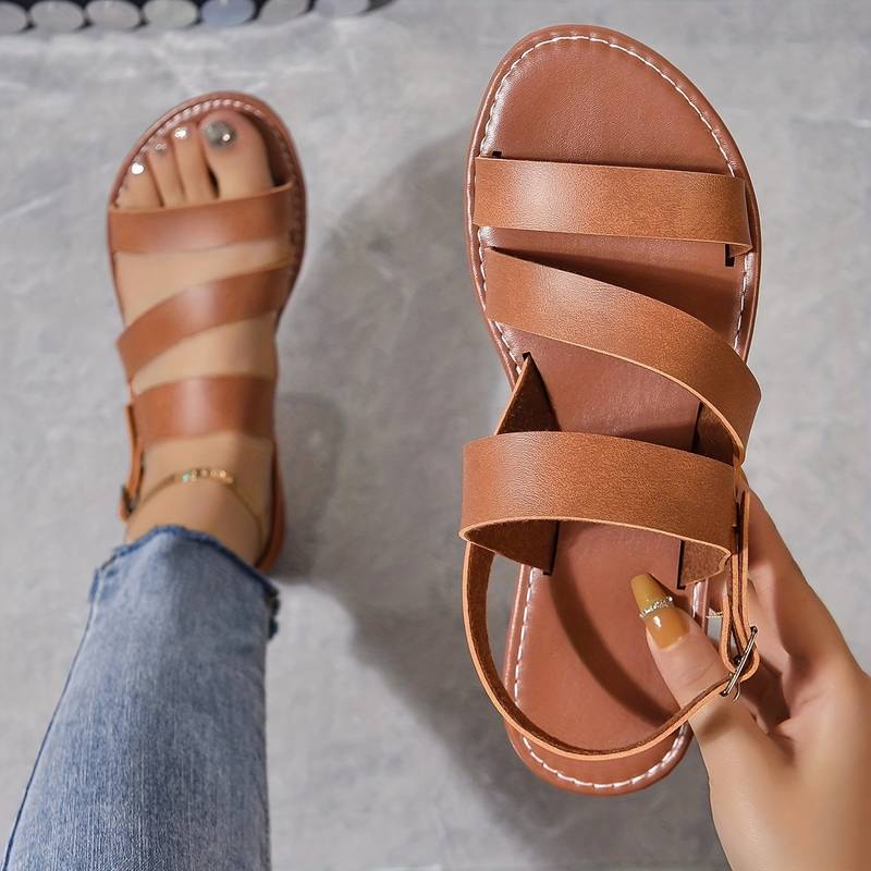 Liora | Women's Vegan Leather Strappy Flat Sandals with Triple Strap Design 3
