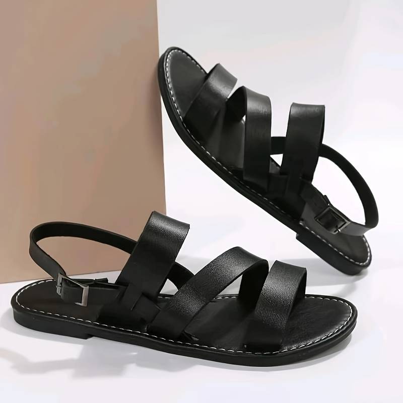 Liora | Women's Vegan Leather Strappy Flat Sandals with Triple Strap Design 4