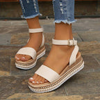Lunara | Women's Adjustable Black Platform Sandals with Textured Sole for Summer Comfort 0