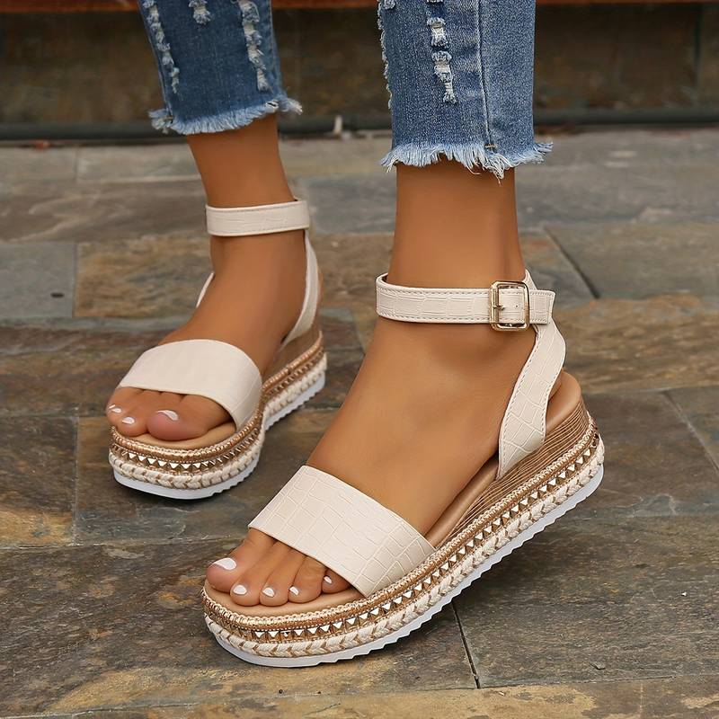 Lunara | Women's Adjustable Black Platform Sandals with Textured Sole for Summer Comfort 0